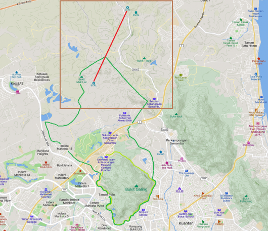 Peta lokasi terowong ECRL Alor Batu - HS Bukit Galing, secara kasar (ditandakan merah)